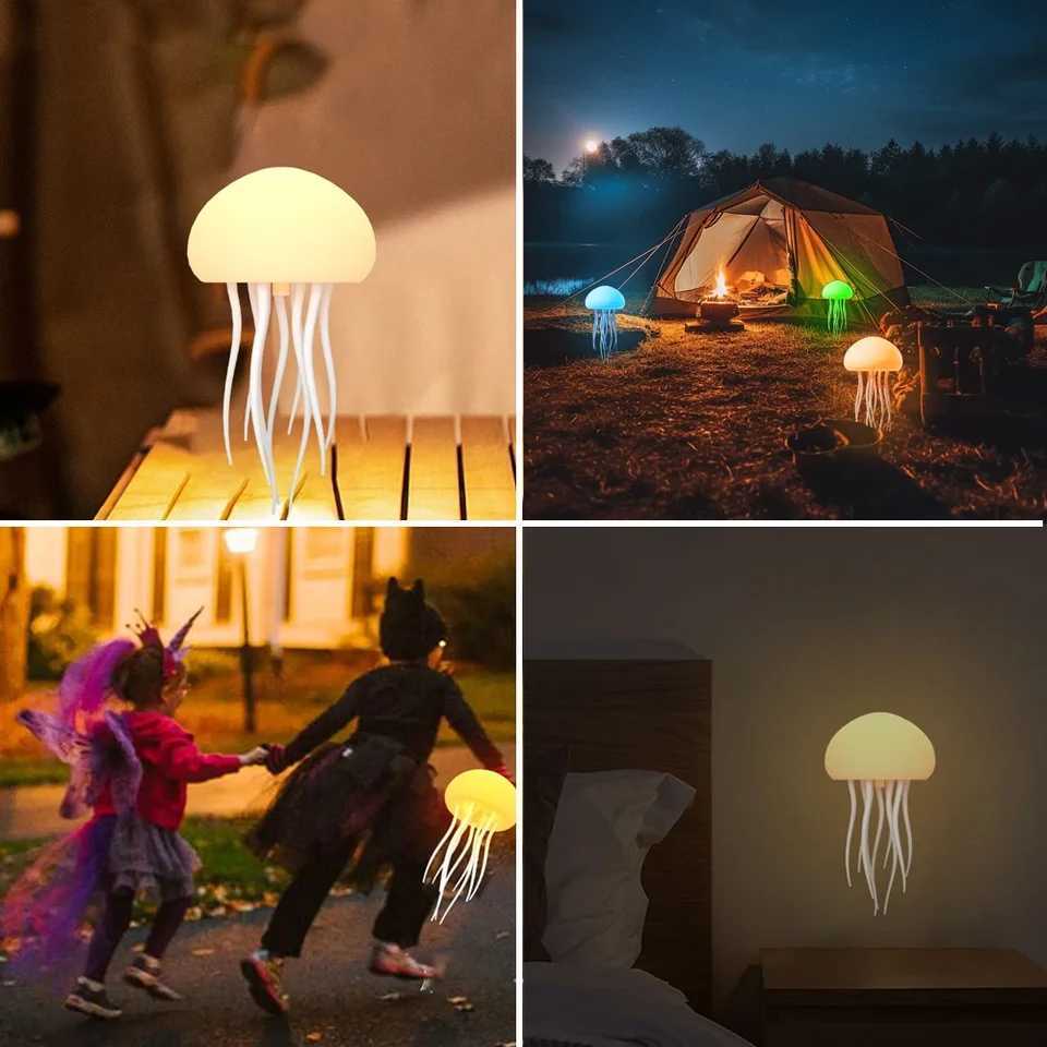 Jellyfish LED Night Light RGB Adjustable Color Active Tentacle USB Rechargeable Bedside Lamp with Polished Base Jellyfish Lights C250912