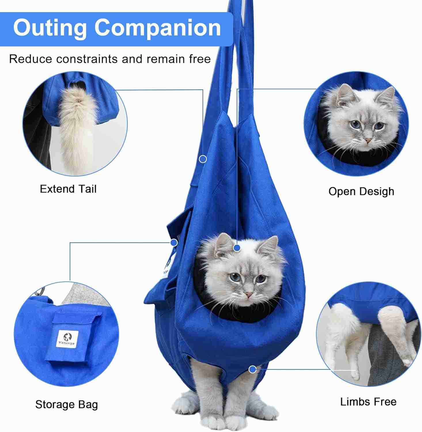 Cat Pouch Carrier Backpack Blue Size M Soft HandFree Dog Travel Sling With Adjustable Harness and Storage Pocket Suitable for 511 lbs PetsW250912
