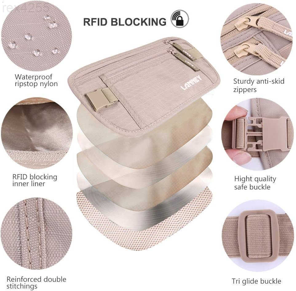 Money Belt for Travel Slim RFID Blocking Women and Men Hidden Travel Pouch Under Clothes Passport Holder Protect Cash Documents Credit Card Bonus 2 RF