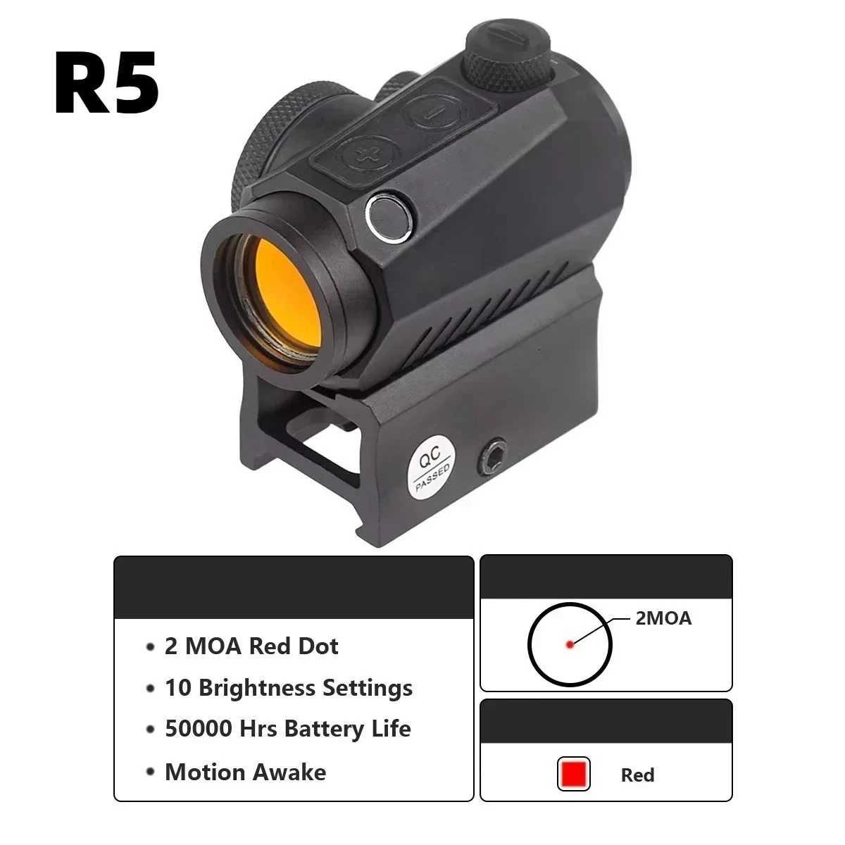 R5 1x20mm 2 MOA Red Dot Sight Reflex Riflescope Hunting Scope With Mount Riser 20mm Rail CoWitness Holographic AR15 C250912