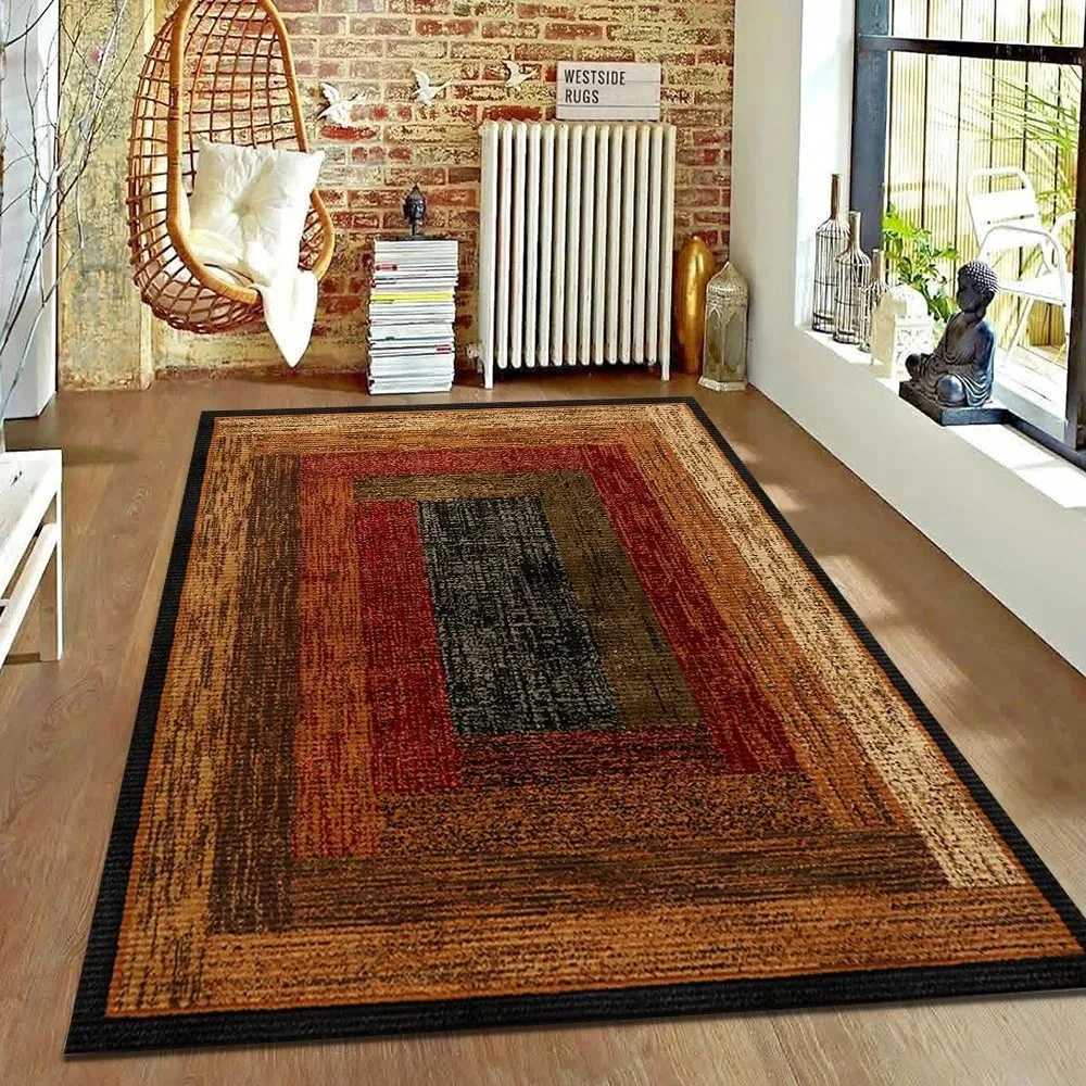 Brown Geometric Living Room Carpet Nordic Minimalist Art Rug for Hotel Homestay Retro American Style Decor Non Slip Floor Mat C250912