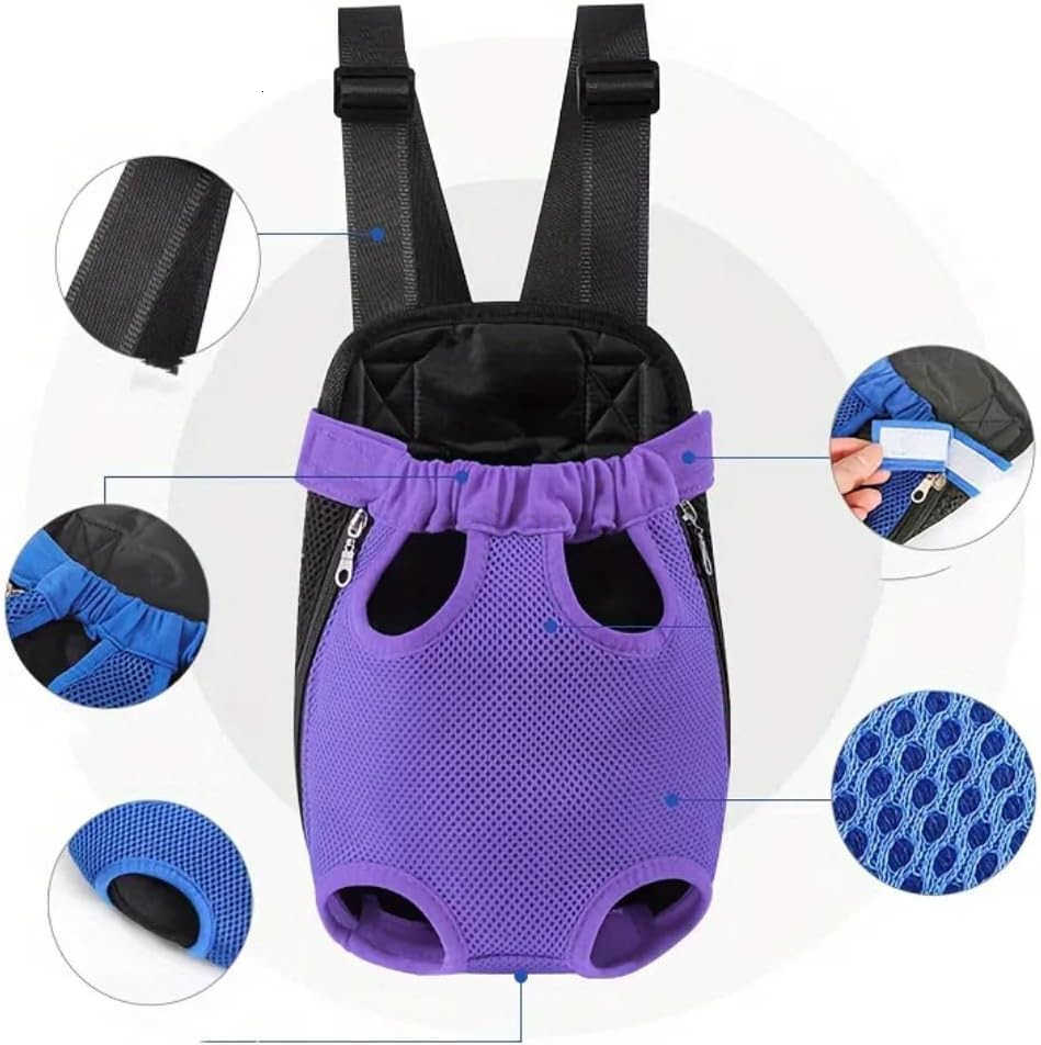 Pet Dog Carrier Backpack Portable Breathable Mesh Chest Carrier Polyester Woven Double Shoulder Pet Bag for Outdoor Adventures Purple SmallW250912