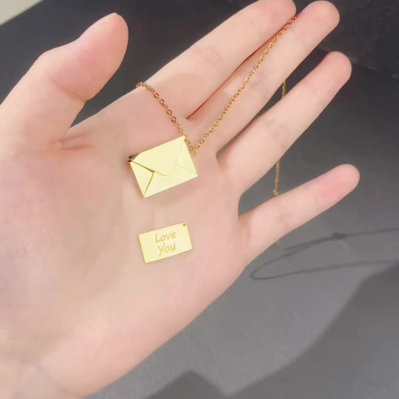 Unique Trendy Meise Jewelry Artistic Openable Envelope Commemorative Necklace with English Letter Card Stainless Steel Titanium Steel