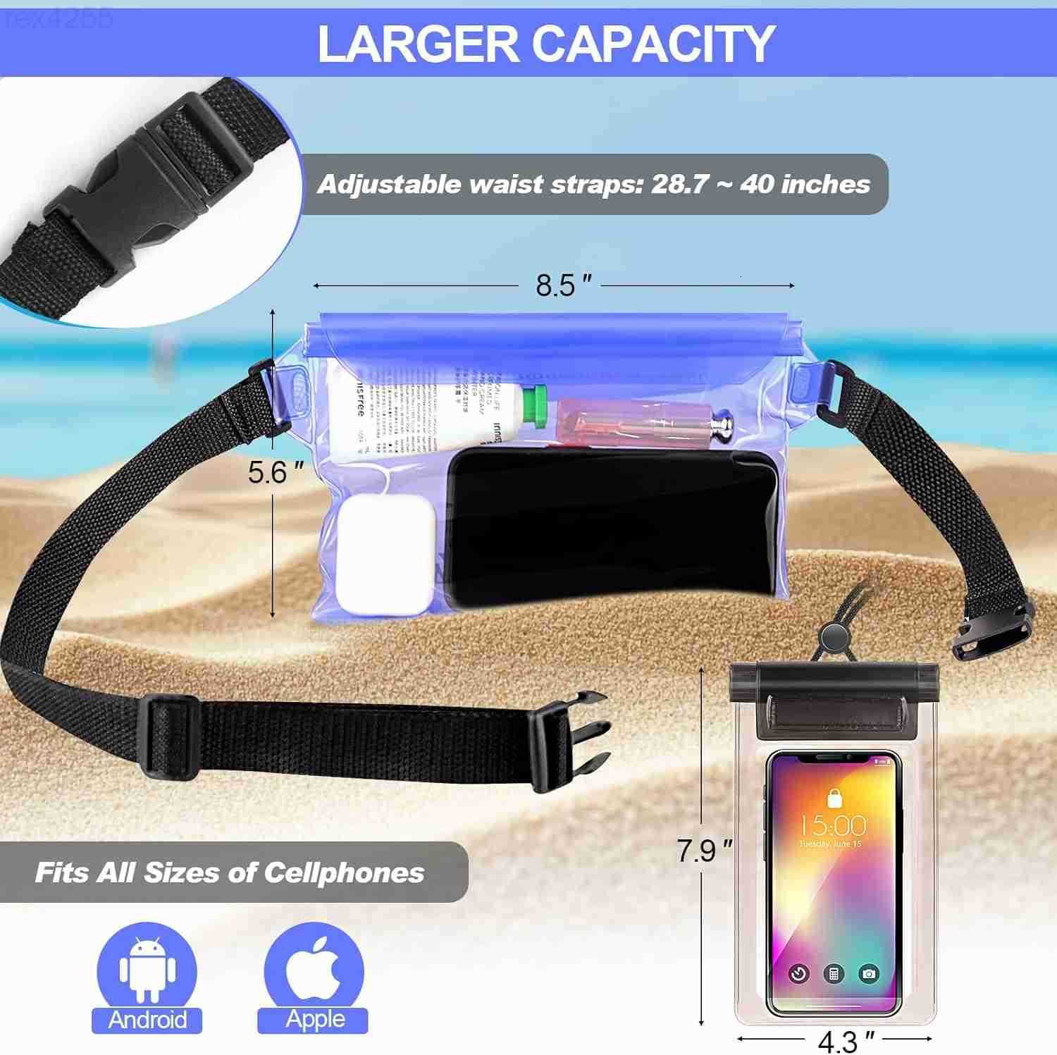 Fanny Pack 2PCS Touchscreen Sensitive Waterproof Phone Pouch Dry Bag with Adjustable Waist Strap Water Proof Pouch For Kayaking Swimming Boating Float