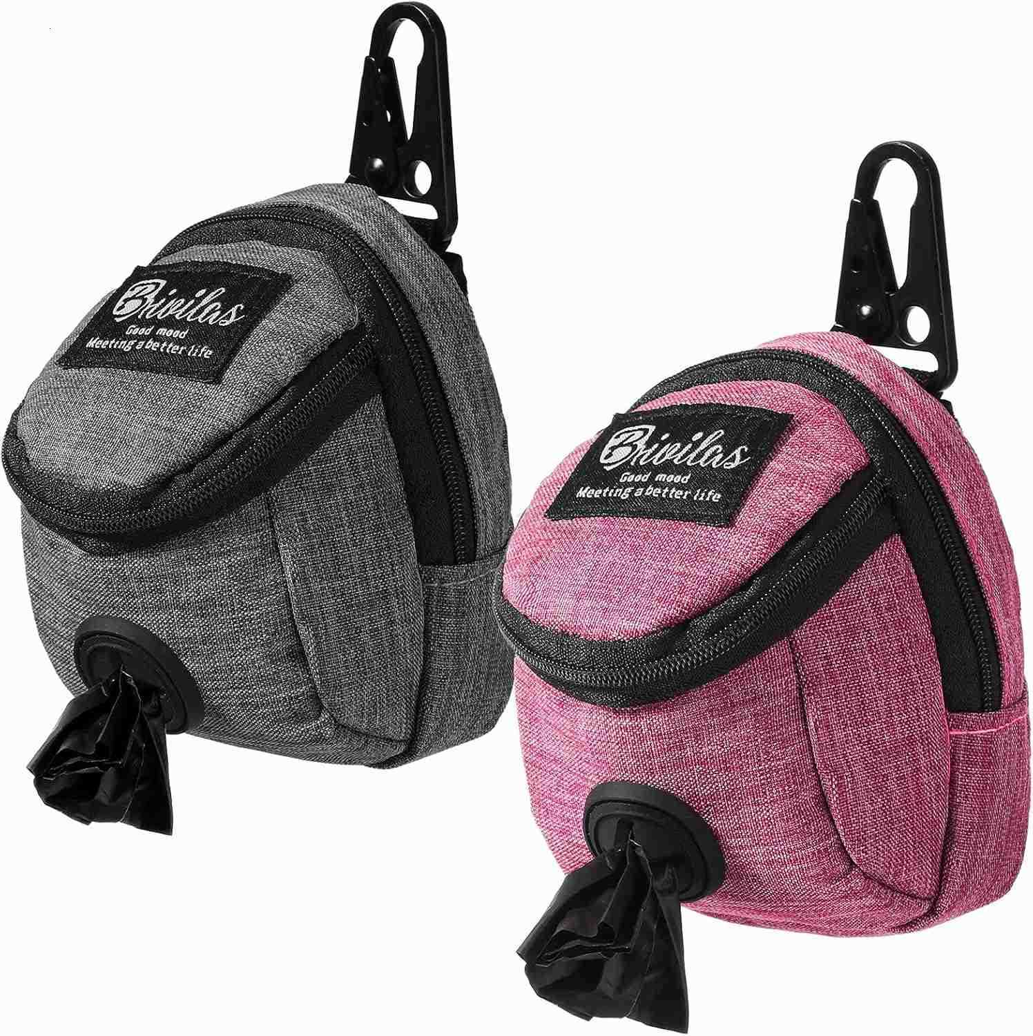 2 Pieces Dog Treat Pouch Pet Poop Bag Holder Dispenser Outdoor Carrier Waste Zipper Pouch with Metal Button for Most LeashGreen BlackSolidcolor Patter