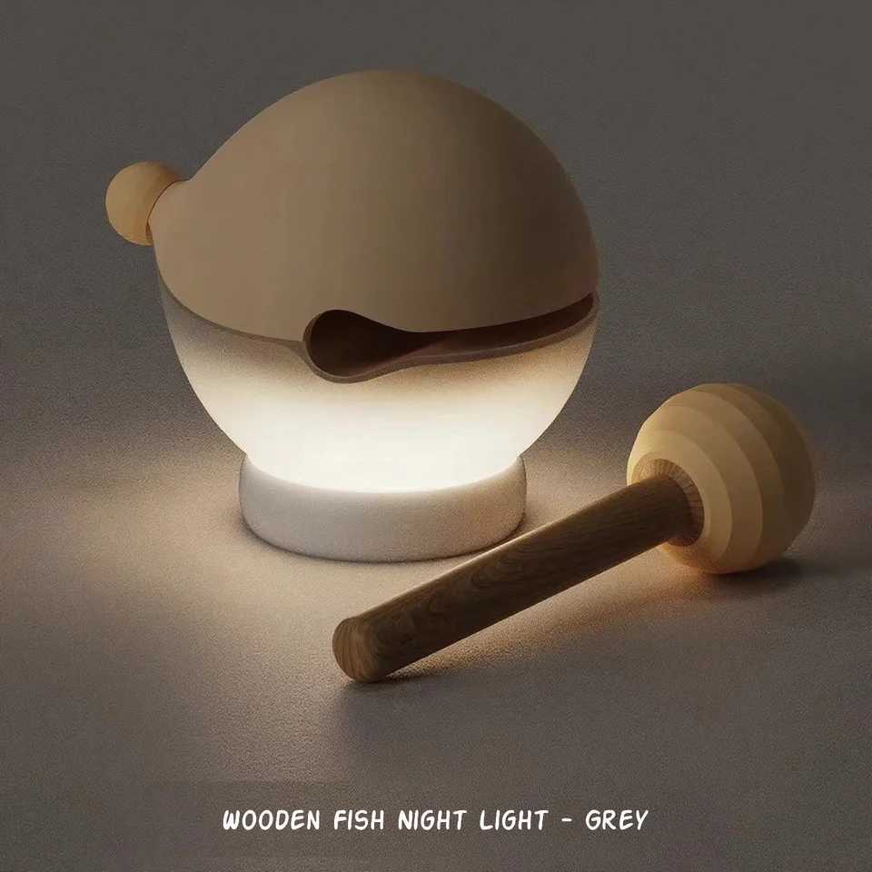Wooden Fish Night Light Knock to Change Color Brightness USBC Rechargeable Mood Lamp for Stress Relief Bedroom Decor C250912