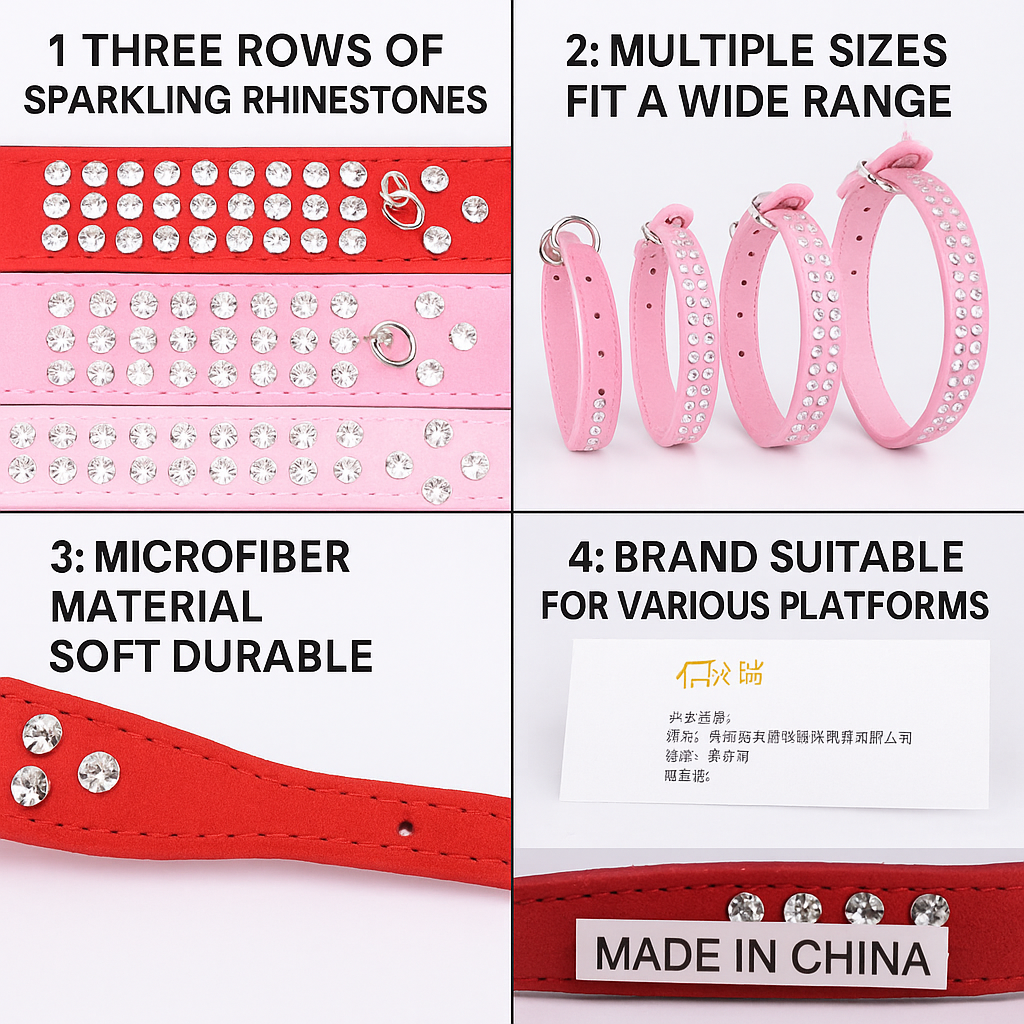 exquisite multirow crystal and diamond studded suede doggy collar fully customizable fit for your furry friend