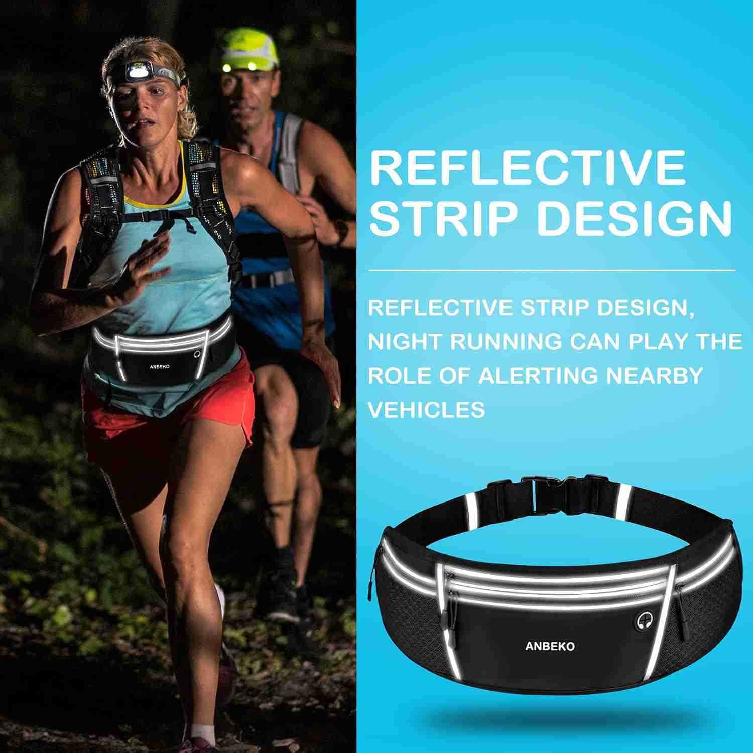 Running belt for Men Women with Extender Large Capacity Runner Waist Pack with 4 PocketsHiking Travel Camp Running Workout Belt BagReflective No Bounc