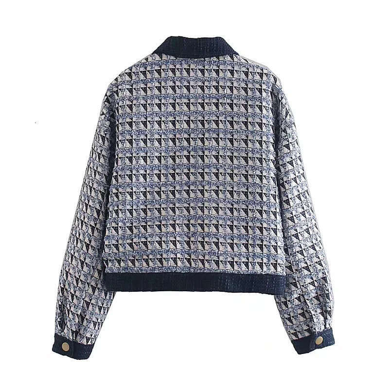 DHEssentials 2025 Autumn Winter New French Style Petite Loose Short Woolen Diamond Color Block Jacket Coat
