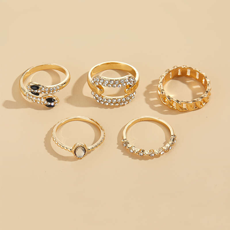 Niche Light Jewelry Snake-Shaped Ring Set Accessories Inlaid Dia Women's Couple Rings