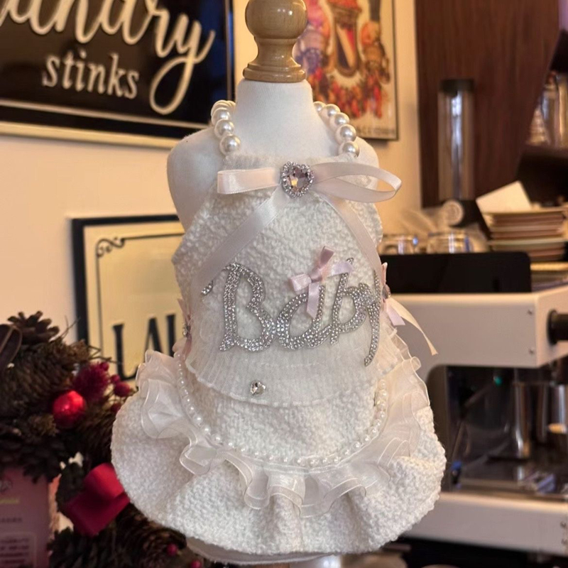 Luxry Pet Pearl Princess Dress with Rhinestone Baby Ruffled Tulle Elegant Gown for Small Dogs Maltese Bichon Yorkshire Terrier Ideal for Parties Weddi