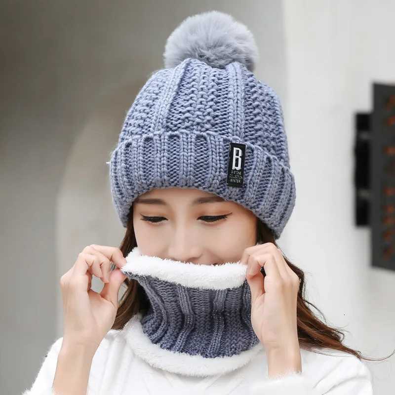 Winter Hat Wens Beanie Hats Thick Warm Sklies Winter Wen Knitted Hat B tter Bonnet Beanie Cycling Hat Scarf 2pc Sets G250910
