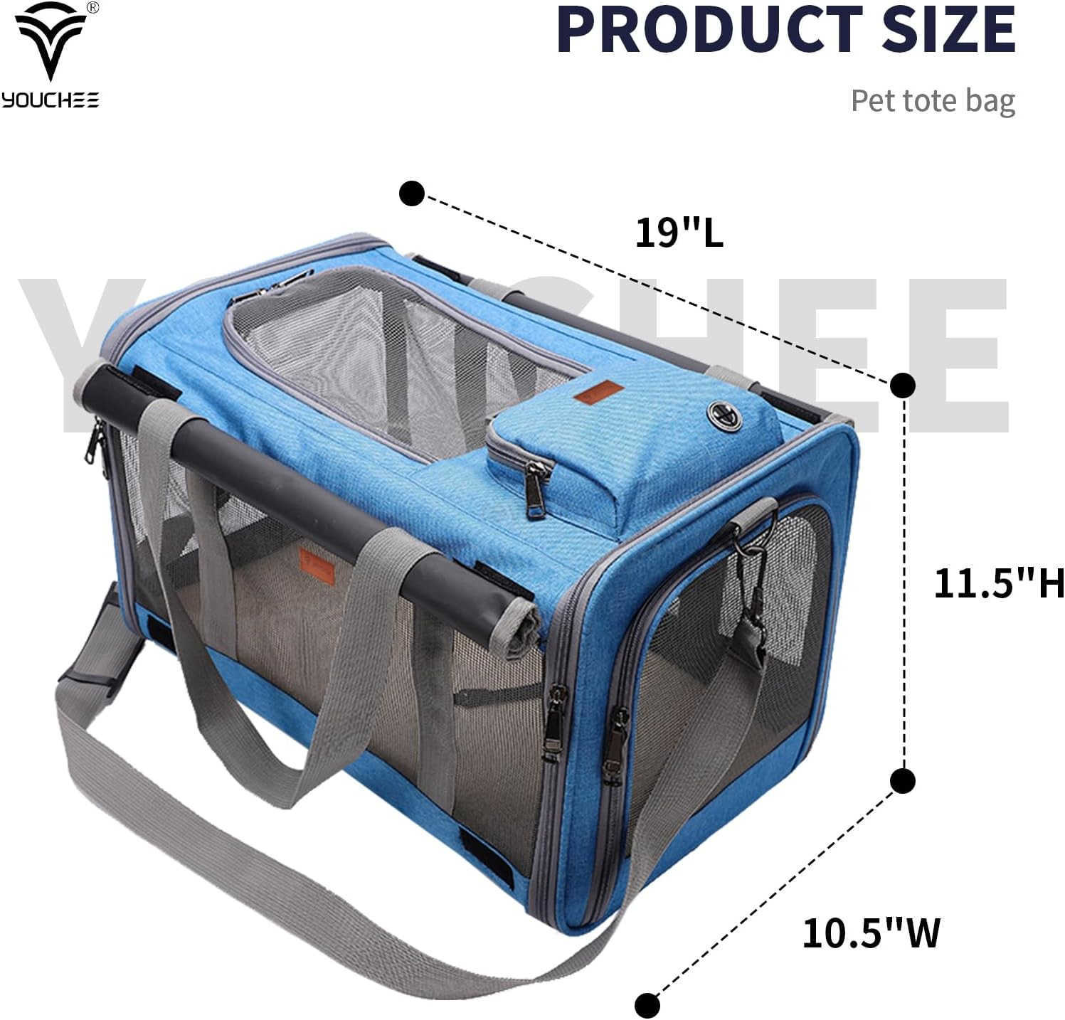 19 L x 105 W x 115 H Inches Cat Dog Carrier for Pets Up to 20 Ibs WashableSoft SidedCollapsible Travel Puppy Carrier BlueW250912