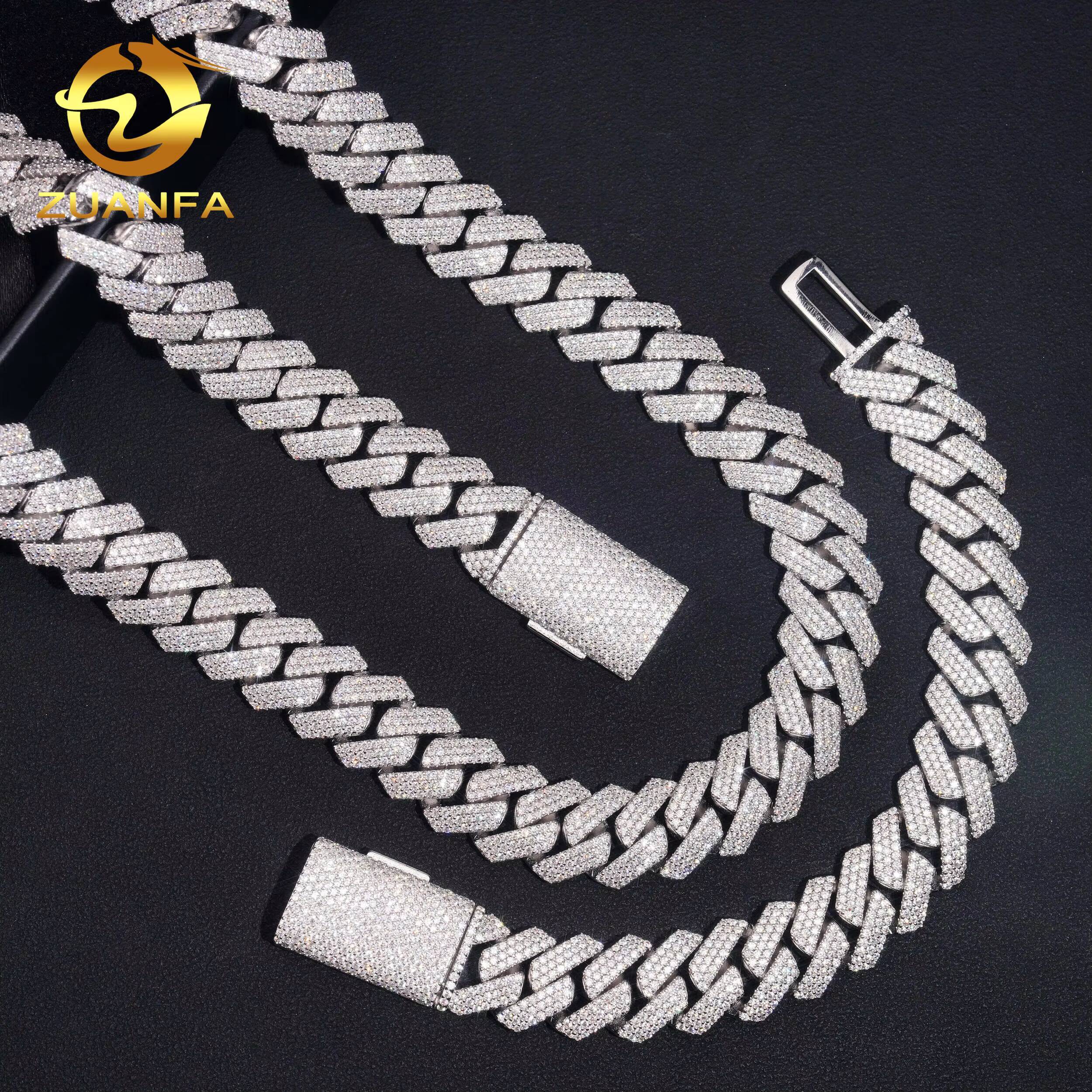 USA Local Stock 15mm 3Rows Iced Out Bracelet Custom Hip Hop Jewelry 925 Silver VVS Moissanite Cuban Link Chain Diamond Bracelet