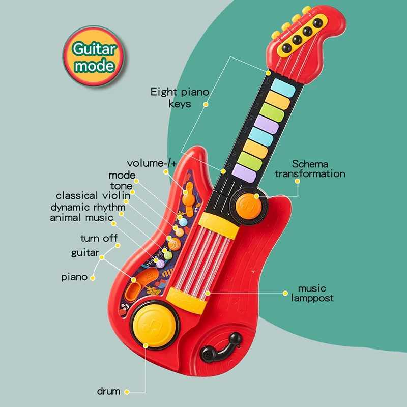 Kids Guitar Toy 2 In 1 Folding Musical Instrument Electronic Piano BrainTraining Educational Toys Birthday Gift for Girl Boy C250912