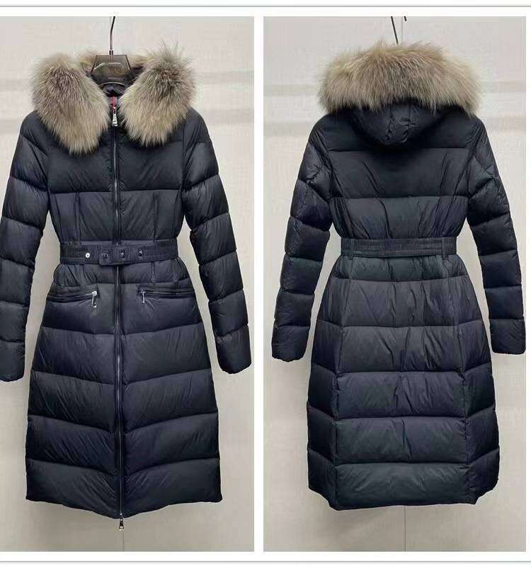 Women's Coat New Mid-Length Down Jacket With Hood, Large Fur Collar, Fox Over Knee, Waist, Thickened A Version