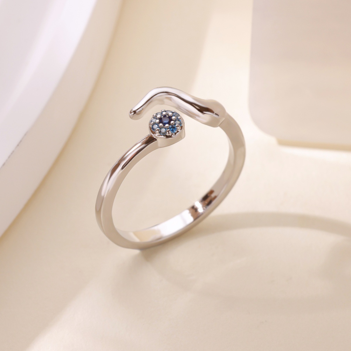 Modern Art-Inspired Abstract Design Ring Set - Matching Coupled Bands Adorned With Delicate Gemstones