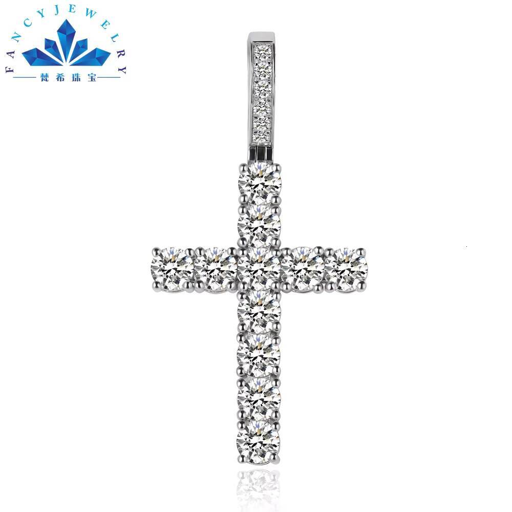 FancyJewelry Unisex High Quality 925 Silver Gold Plated Jesus Cross Pendant Trendy Fine Pendants Charms Men Women Moissanite