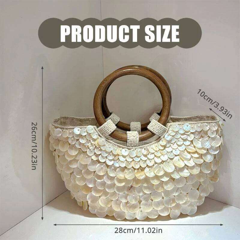 Decorative Shell Pattern Evening Purse Practical Wooden Handle And Spacious Interior Design Bohemian Handbag