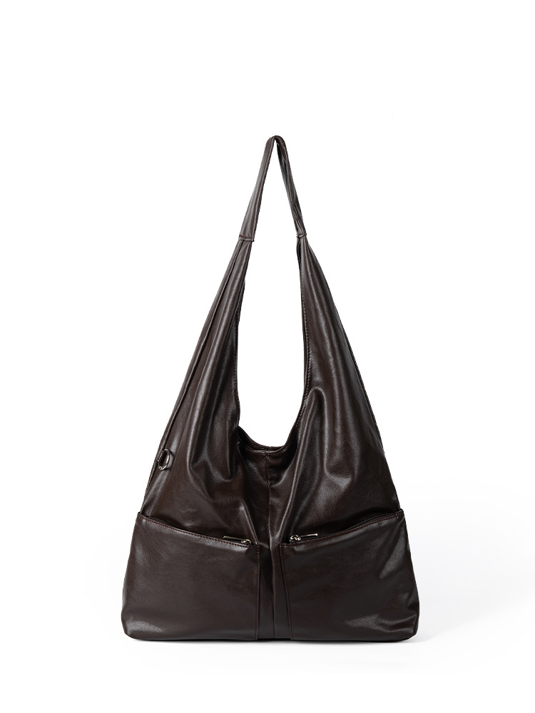 2025 Autumn Korean Minimalist Lazy Style Tote Bag, High-end Oil Wax Leather, Large Capacity Handbag and Shoulder Bag