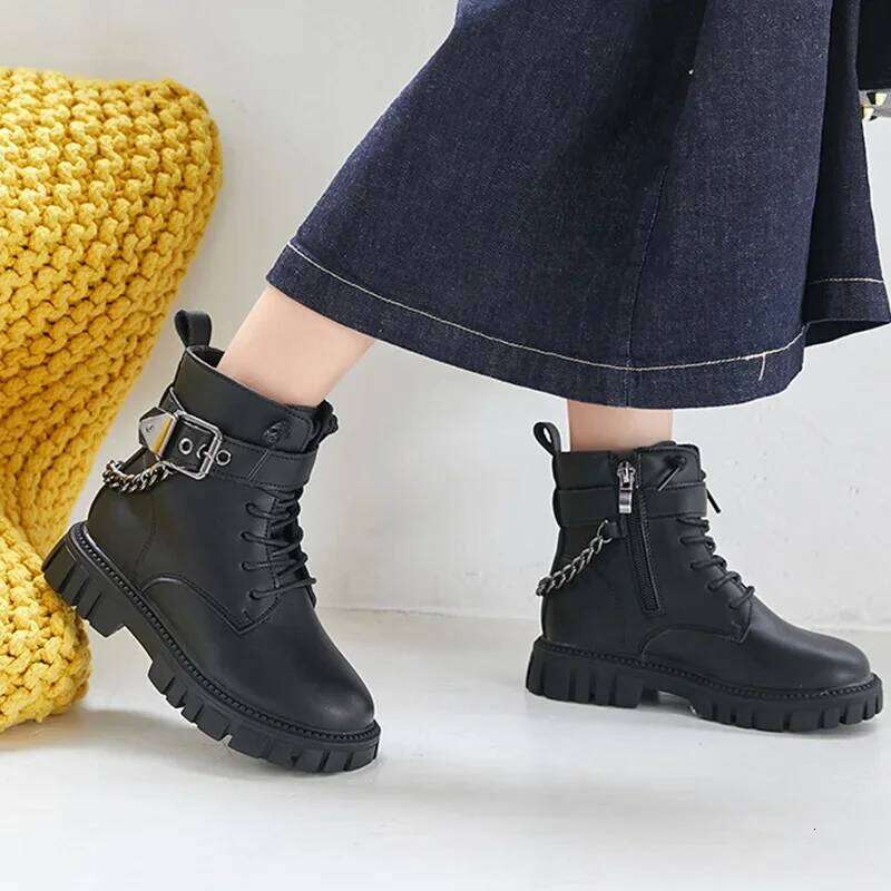 New Kids Soft Sole Casual Ankle Girls Cotton Zipper Non Slip Leather Boots Boys Student Children Shoes