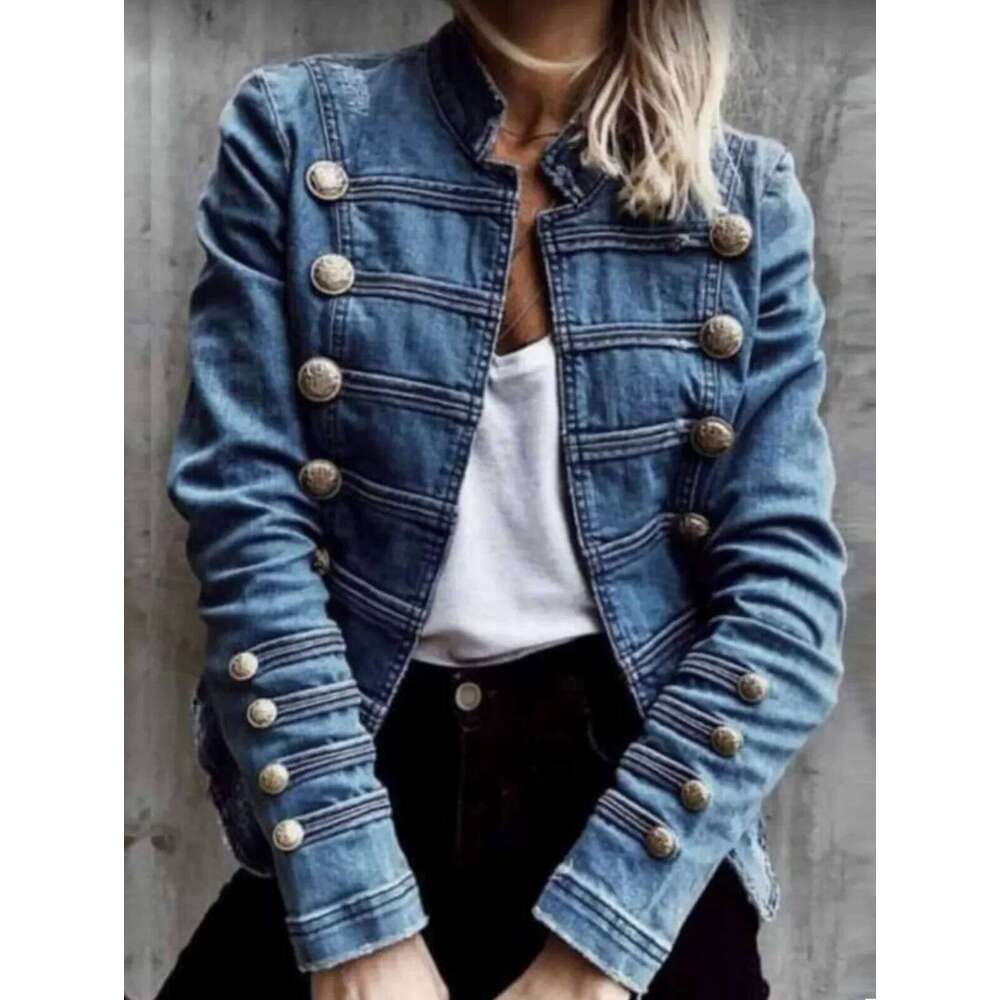 Vintage Button Jacket For Women Stand Collar Spring Winter Slim Casual Retro Jeans Outerwear Haruku Denim Coat