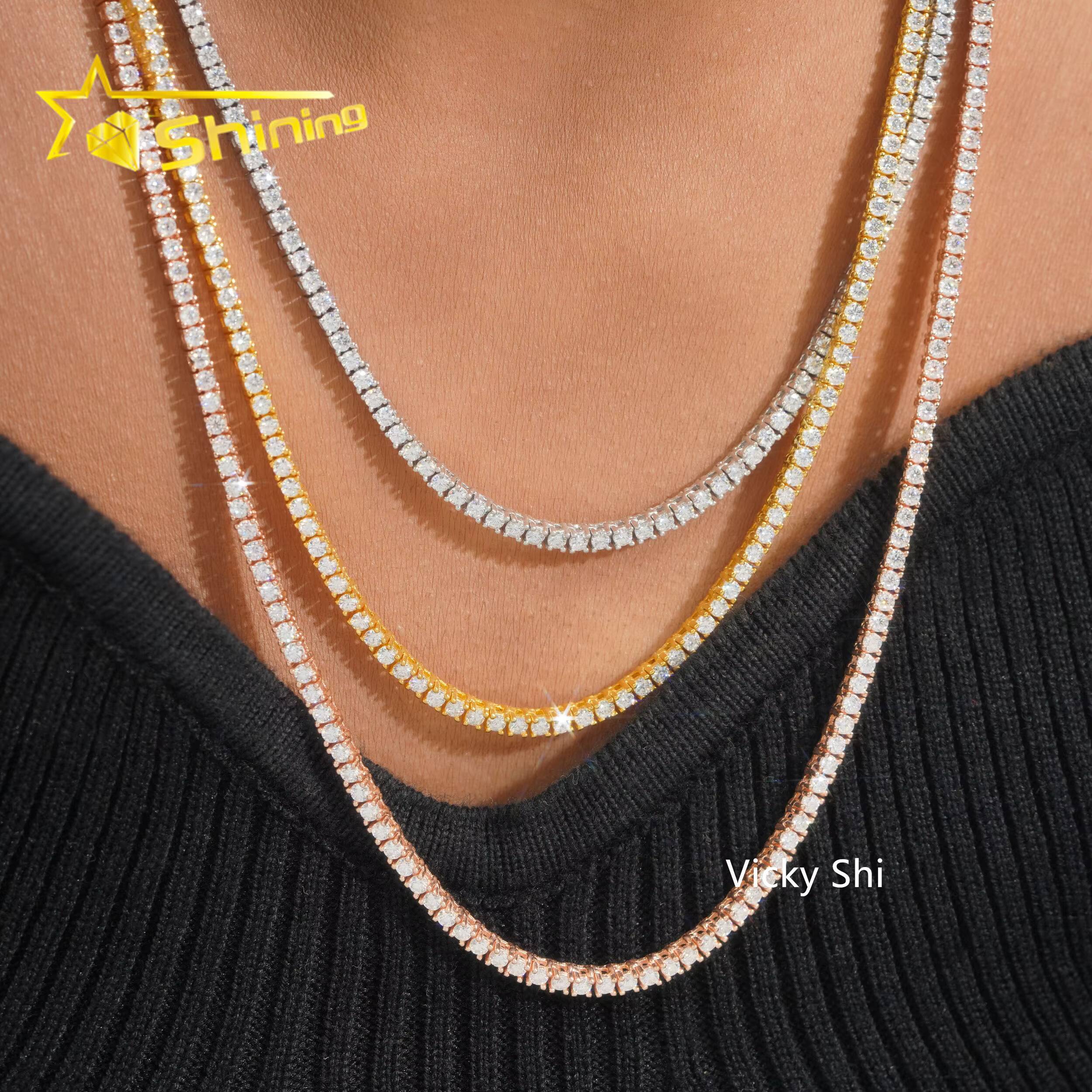 GRA Certificated VVS 2MM Moissanite Tennis Necklace Men Women Fine Jewelry 925 Sterling Silver Moissanite Tennis Chain