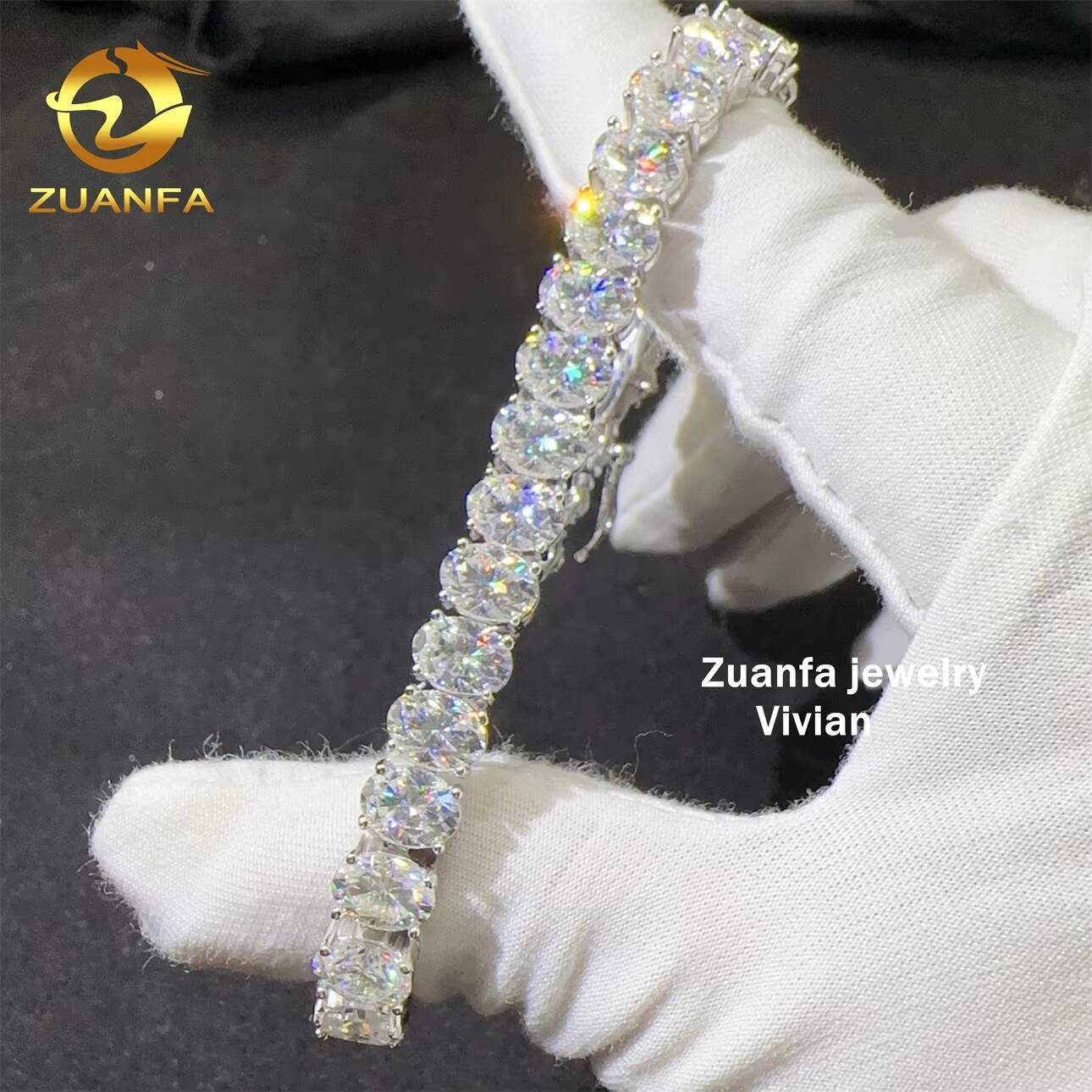 Hip Hop Jewelry Iced Out 7mm VVS Moissanite Diamond 925 Sterling Silver GRA Certified Tennis Chain Bracelet