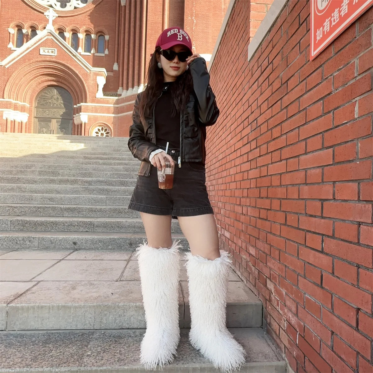 Winter Faux Fur Knee High Boots Women Wool High Tube Fur Snow Boots Fluffy Faux Mongolian Fur Platform Shoes Girls Boots 250911