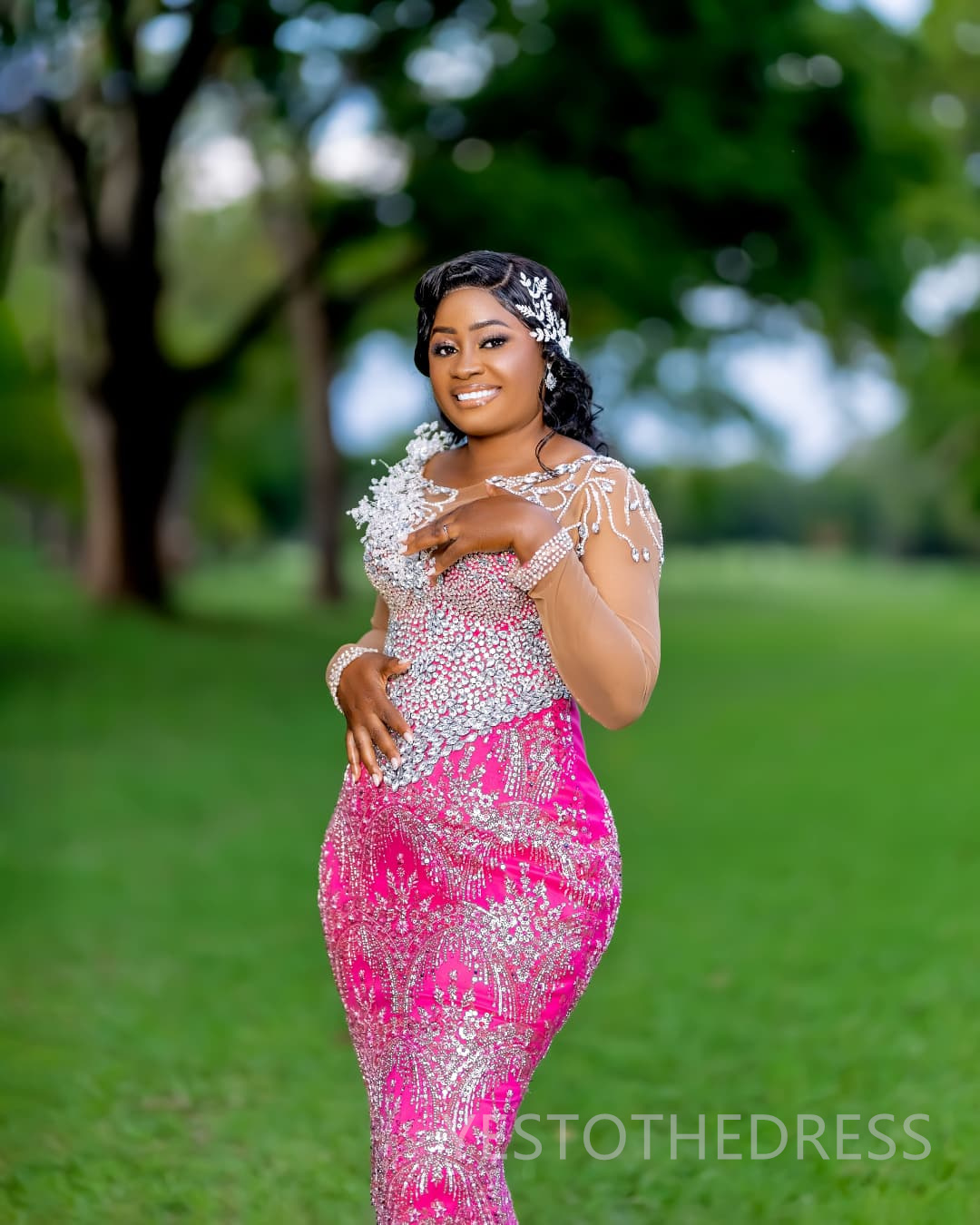 2025 Mermaid Aso Ebi Fuchsia Prom Dresses For Black Women Detachable Train Formal Gowns Beaded Lace Sheer Neck Flora Birthday Second Reception Gown AM