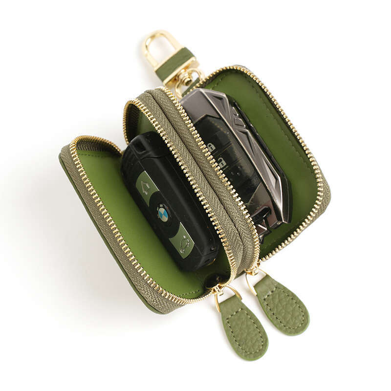 Car Genuine Leather Case for Women, Universal Multi-Functional Cowhide Keychain Bag, Portable Double Zipper Key Holder designer wallet B5