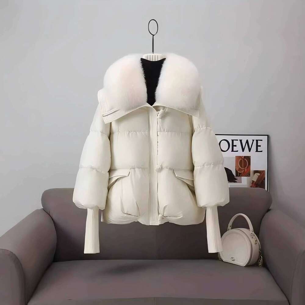 2025 Winter Women's New Down Fashion Korean Loose Cotton Short Large Fur Lapel Thickened Jacket