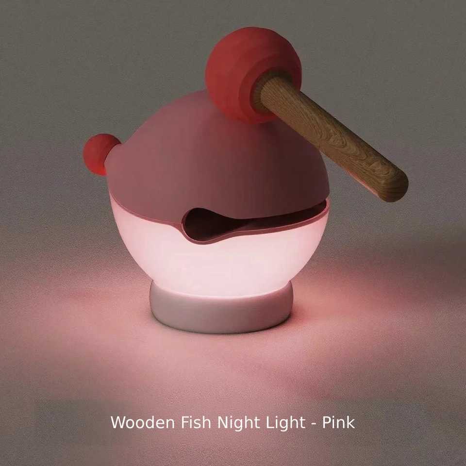 Wooden Fish Night Light Knock to Change Color Brightness USBC Rechargeable Mood Lamp for Stress Relief Bedroom Decor C250912