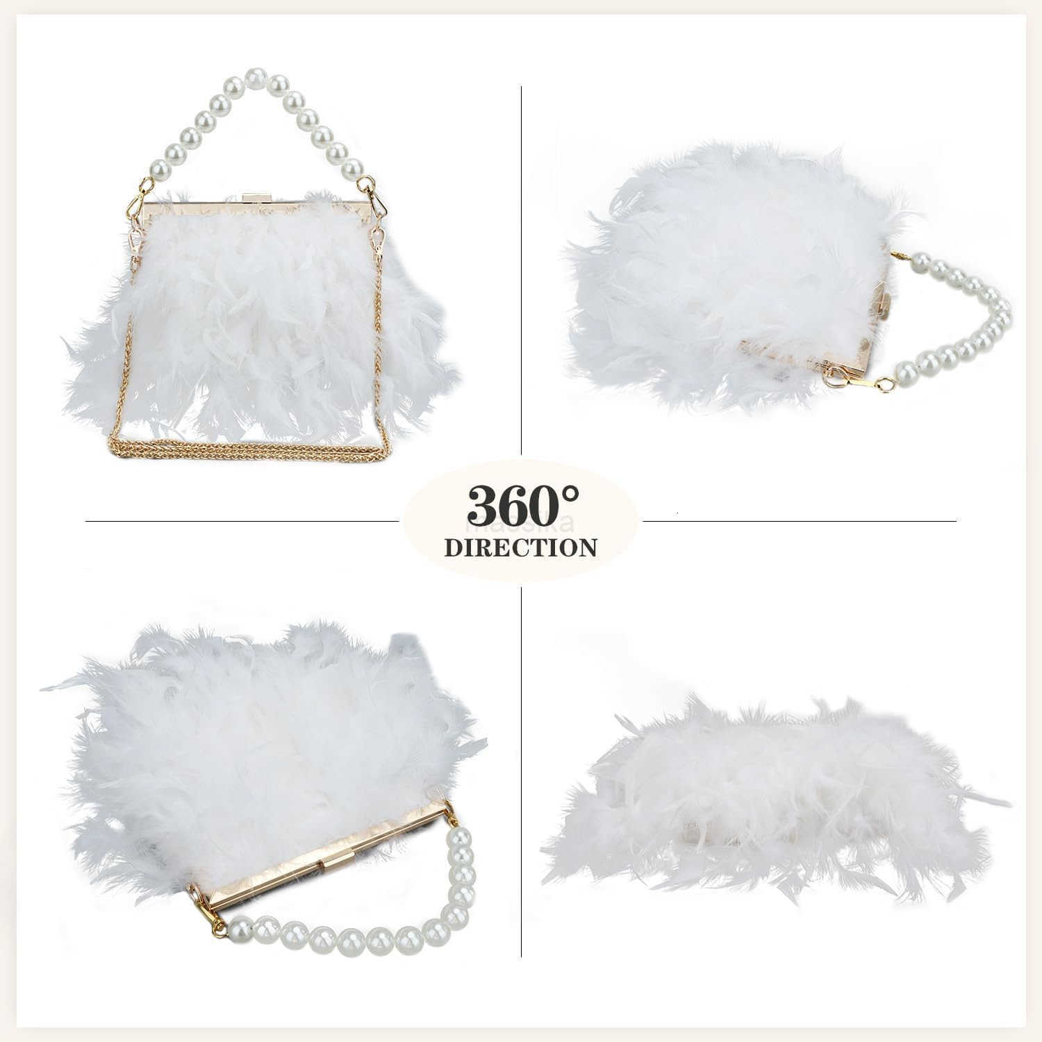 Women Feather Clutch Purses Fluffy Feather Evening Handbags for Wedding Banquet Party M250912