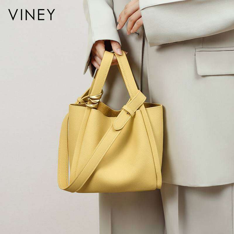 Viney 2025 New Style Women's Bucket Summer Shoulder Genuine Leather Hand-Held Vegetable Basket Bag