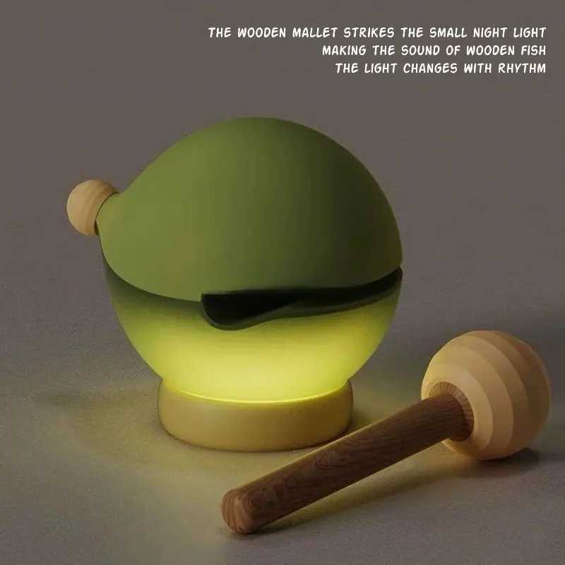 Wooden Fish Night Light Knock to Change Color Brightness USBC Rechargeable Mood Lamp for Stress Relief Bedroom Decor C250912