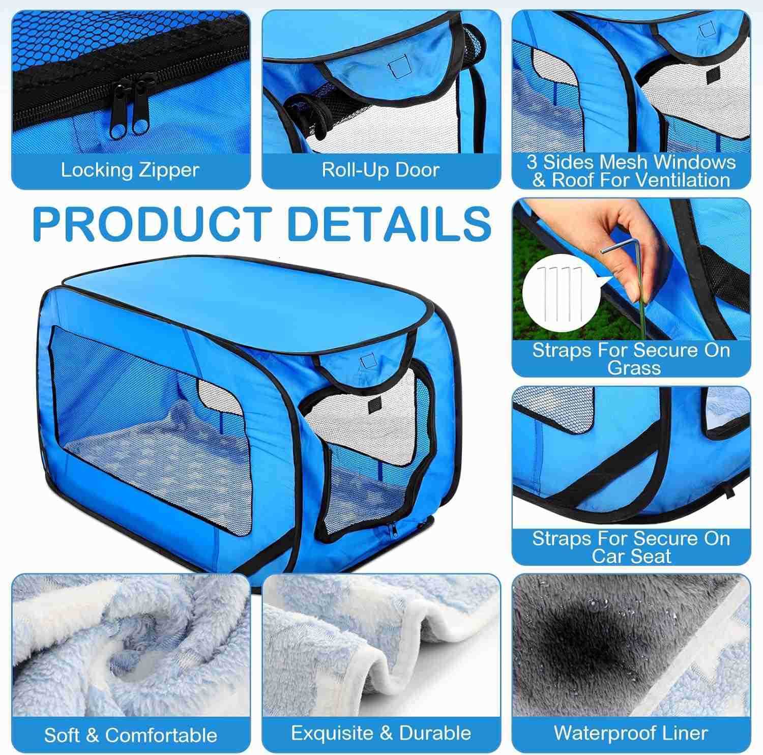 37 Inch Collapsible Dog Crate with Mat Liner Pop up Dog Kennel Waterproof Portable Car Seat Kennel Travel Crate for Pet Indoor Outdoor Cat Bed Collect