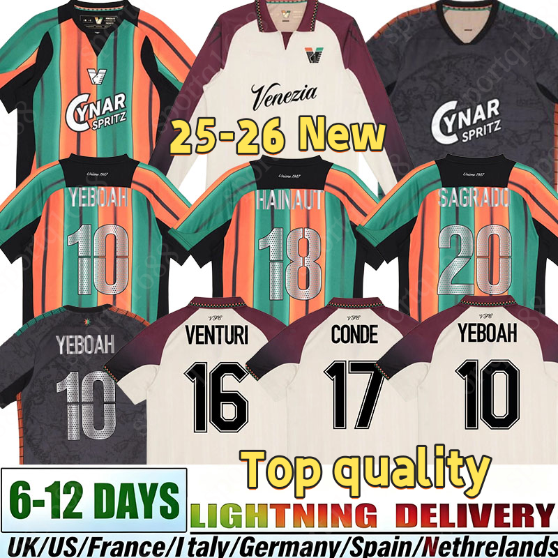 25 26 Venezia FC soccer Jerseys home ARAMU FORTE Fiordilino PERETZ HEYMANS Top football jersey 25 26 long sleeves TESSMANN POHJANPALO away MARIANO Johnsen MAZZOCCHI