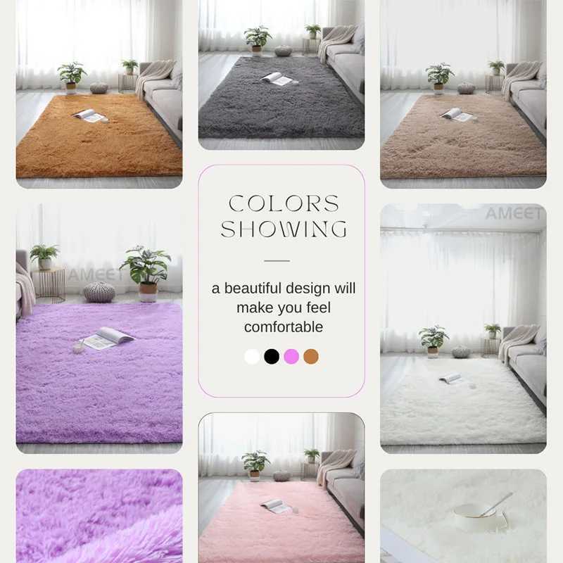Solid Fluffy Carpets For Living Room Soft Velvet Long Hair Shaggy Rugs For Bedroom Pink Purple Big Size Kids Room Plush Carpet C250912