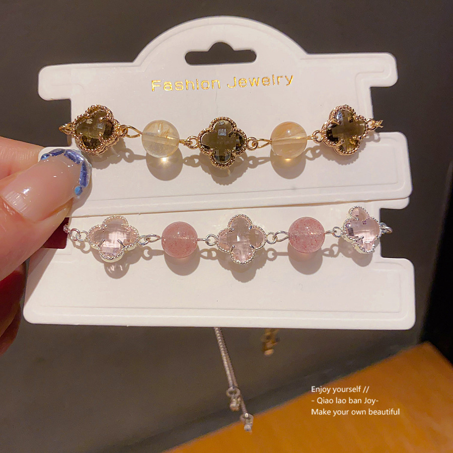 Silver - Toned Bracelet With Clear Crystal And Clover Charms Delicate Daily & Chic Jewelry Gift For Her Dainty And Fashionable Accessory