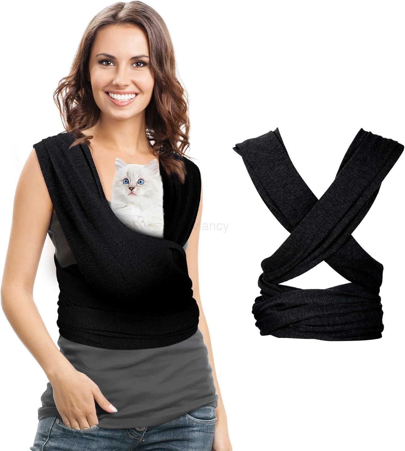 Cat Sling Carriers Front Facing Dog Sling Cat Wrap Carrier Chest Hands Free Size Adjustable Soft Cotton Swaddle Bag for OutdoorGreyW250912