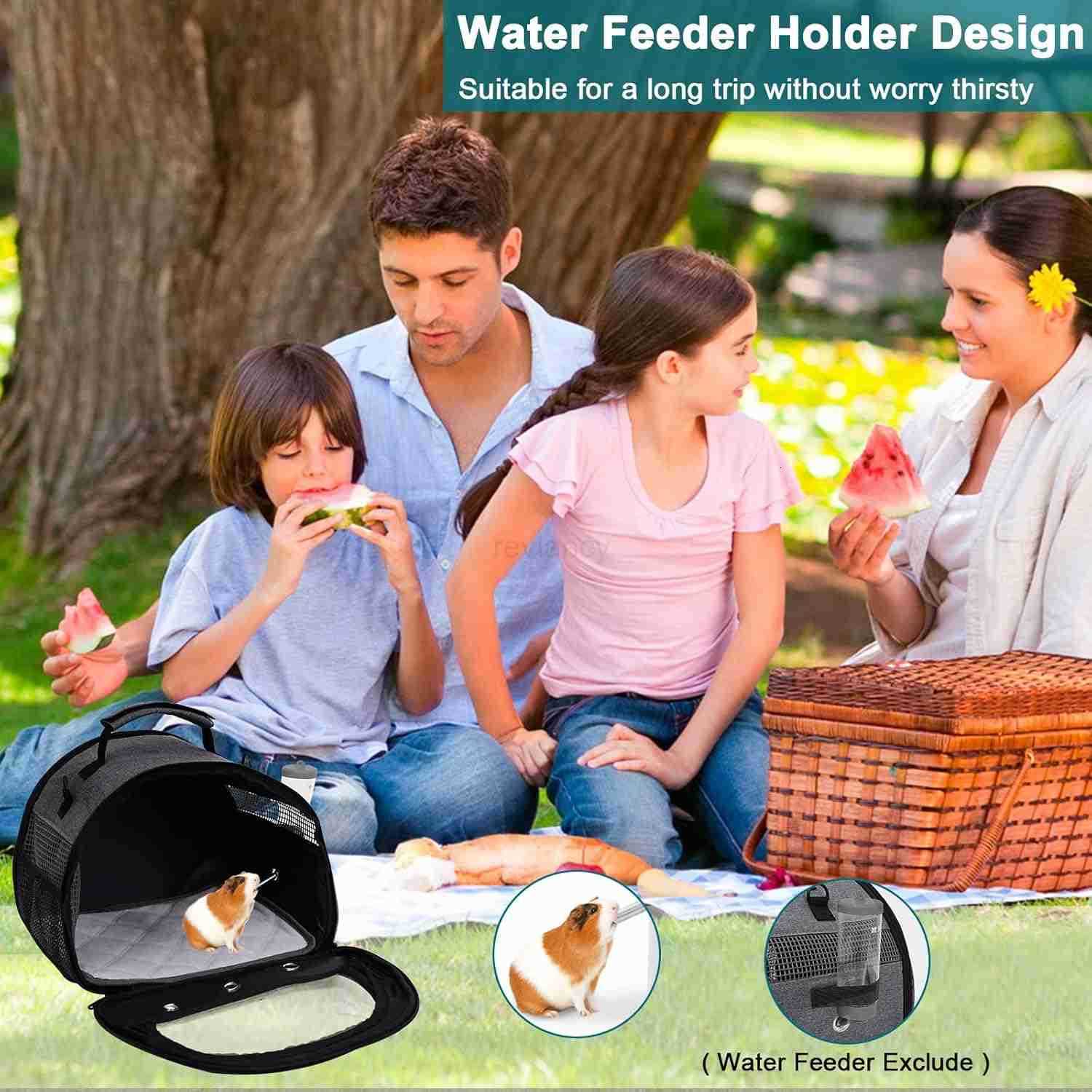 Pig Carrier Small Pet Hamster Carrier Bag Rabbit Bunny Travel Carrier Outdoor Handbag Breathable Carrier for Small Animals with Water Bottle Holder Re