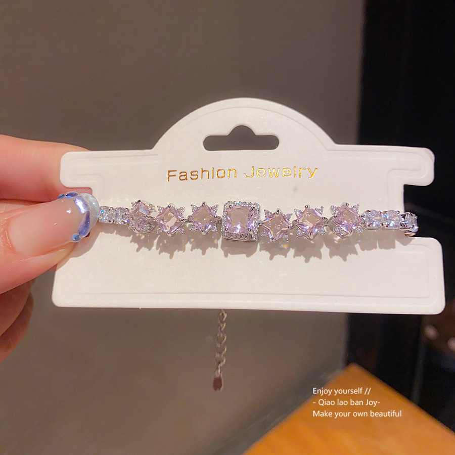 Silver - Toned Bracelet With Purple Multi - Shaped Gemstones And Rhinestone Accents Delicate Daily & Elegant Jewelry Gift For Her Dainty And Stylish A