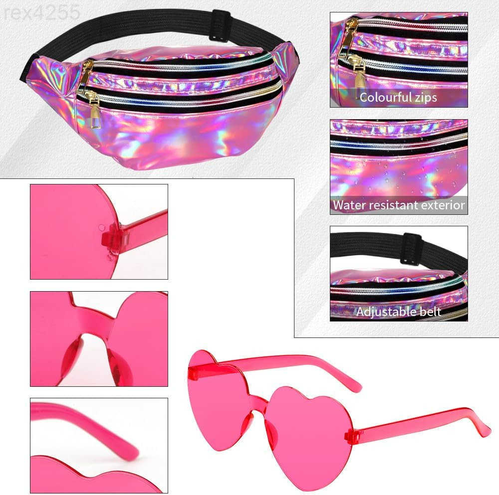 Fanny Packs for Women MenHeart Sunglasses80s 90s Fanny PackCrossbody Fanny Packs for WomenMetallic Color Sport WaistbagPink Fanny PackShiny Waist PaW2