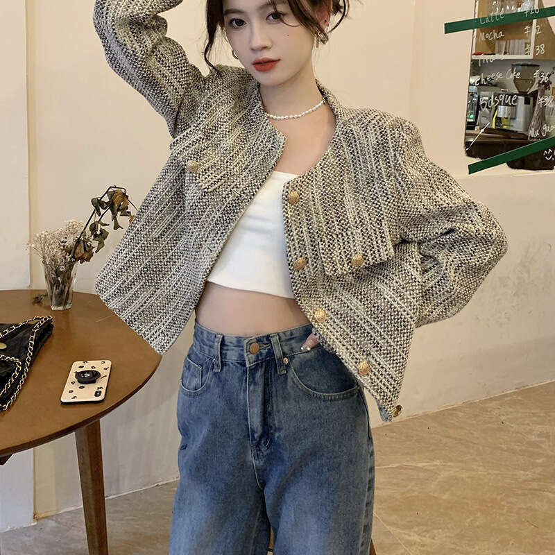 DHEssentials Short Long Sleeve Jacket for Women, Autumn Winter 2025 New High-end Design Stylish Ins Cardigan Top