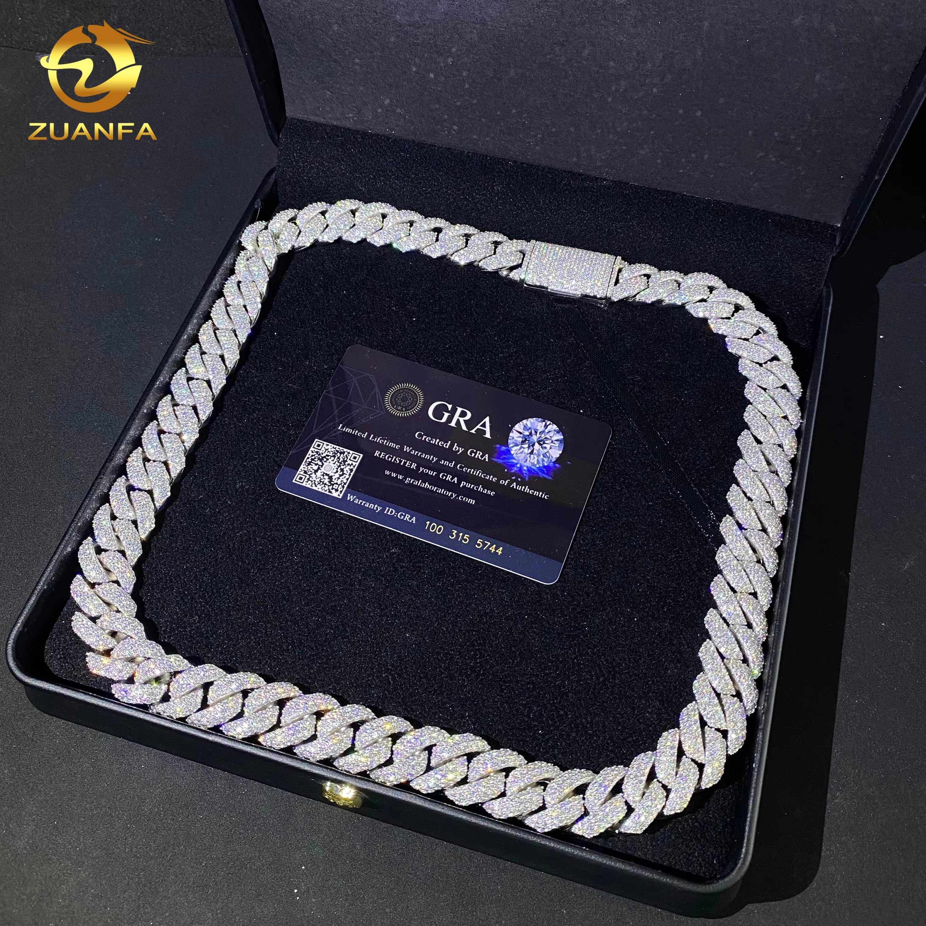 Hot Sale16mm 3rows Iced Out Diamond Hip Hop Jewelry Necklace 925 Silver VVS D Moissanite Miami Cuban Link Chain Necklace