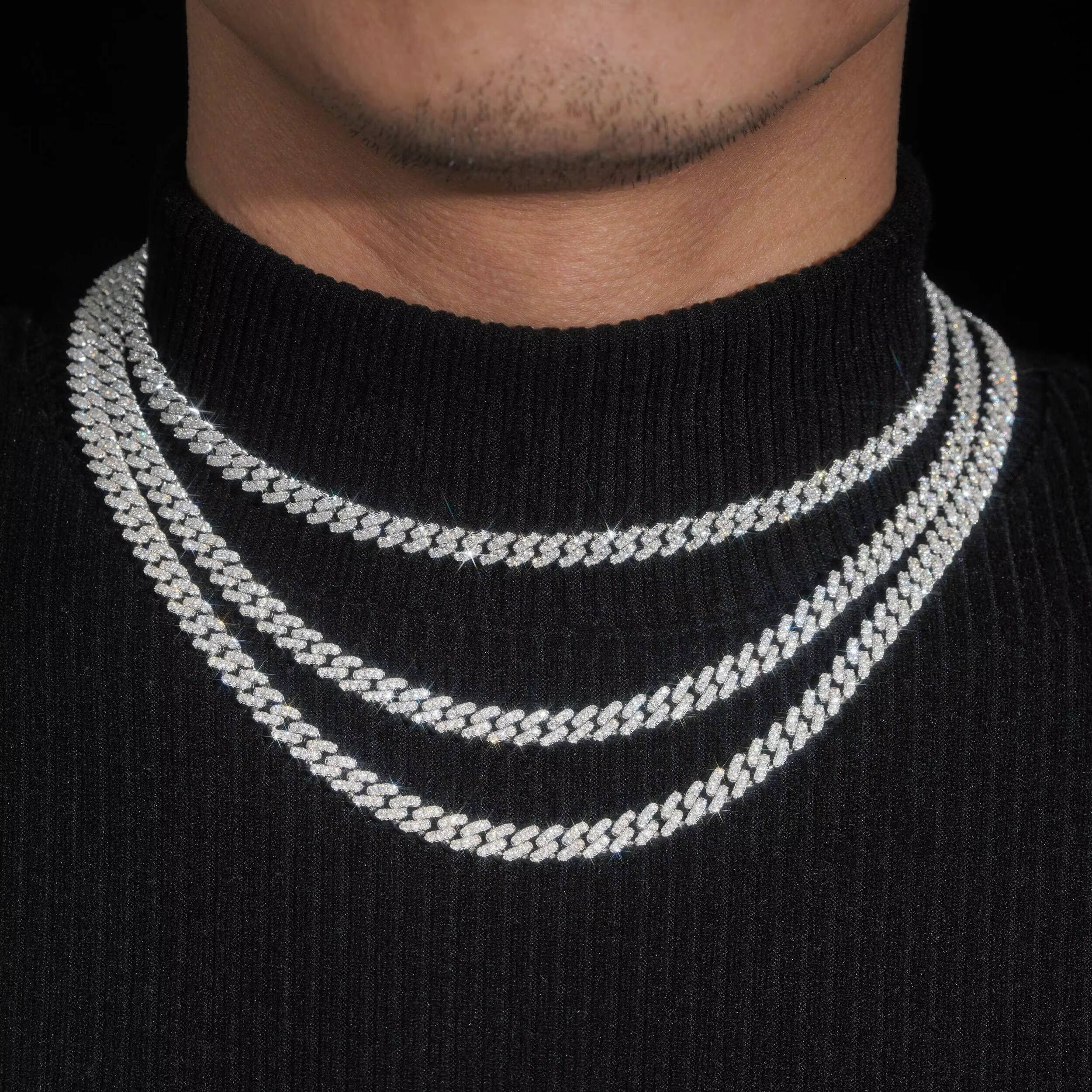 Iced Out Hip Hop Men Necklace Lab Diamond Cuban Link Chain 6MM Width 925 Sterling Silver