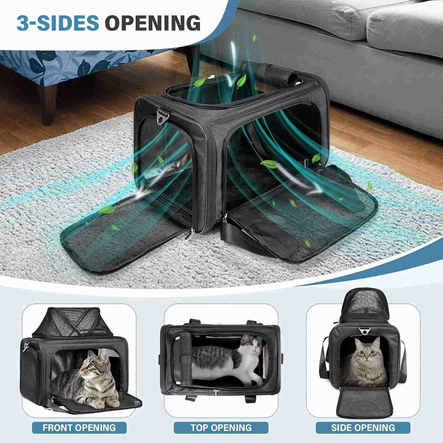 18 Lbs Cat Carrier with TopExpandable Space Pocket 3 Opening for Small Dog Soft Side Airline Approved Pet Carrier Easy Clean 3 Ventilated Mesh Foldabl
