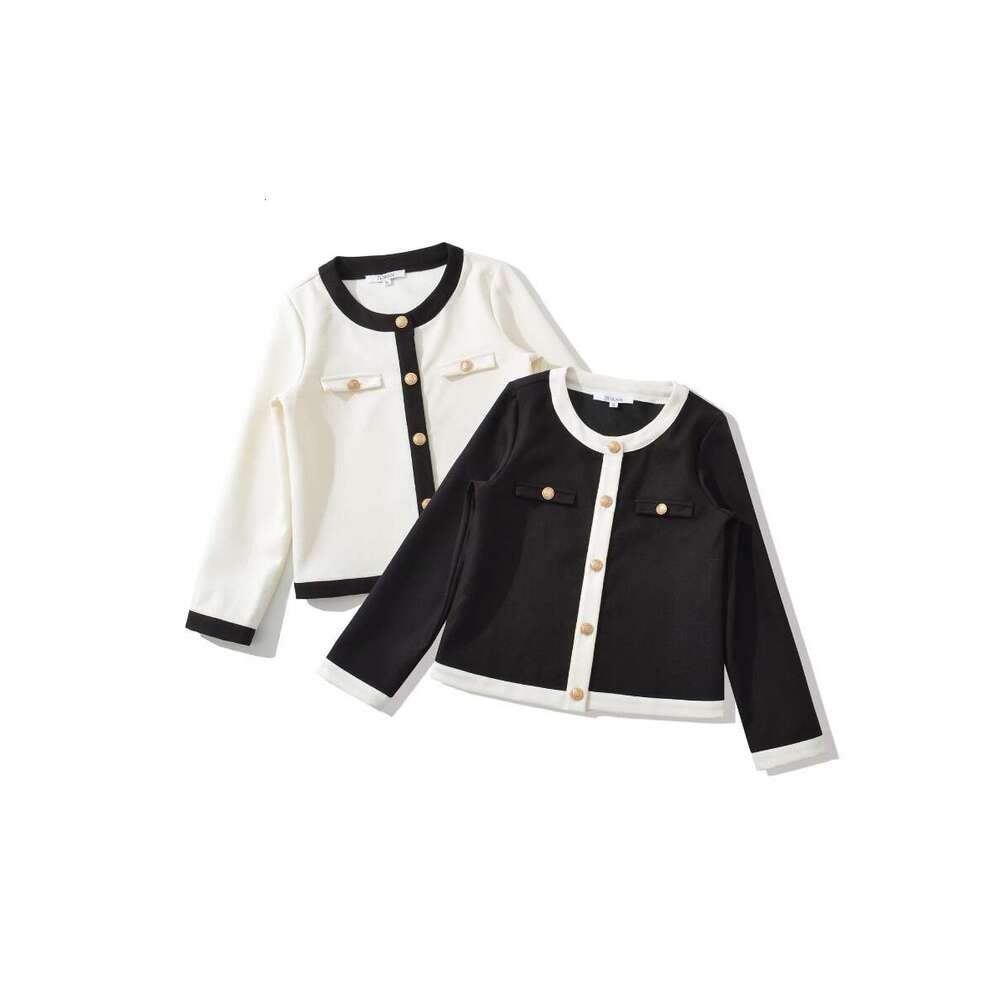 DHEssentials 2025 Autumn New Small Fragrance Style Youthful Short Single-Breasted Color-Block Women's Long Sleeve Jacket Black