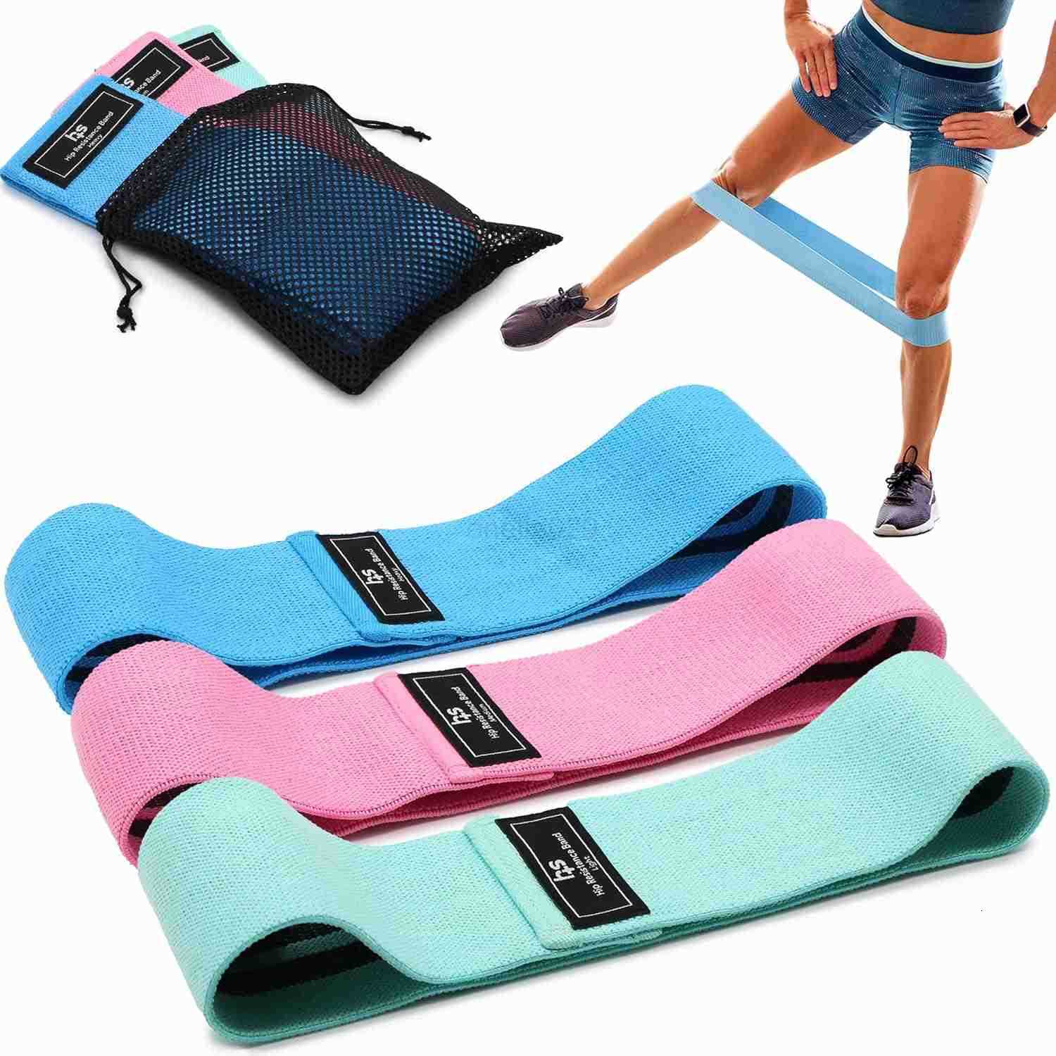 Healthsmart Fabric Resistance Bands Targets Abs Glutes Quads Calves Hamstrings 3 Bands with Variable Resistance Levels Minimum 15lbs and Maxes at 70lb